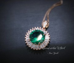 Round 3 CT Emerald Necklace Rose gold Gemstone Sun Halo Pendant Sterling Silver