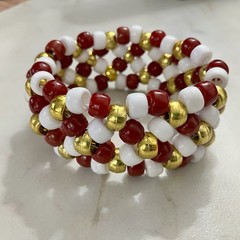 Red White & Gold Kandi Cuff – Chunky Pony Bead Bracelet – Rave / Festival Gear