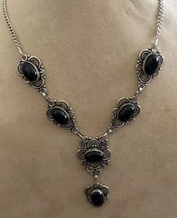 Artisan silver black Glass chain necklace