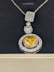 Womens Yellow Moissanite Jewelry Set 6CT Chain, 1CT Ring & 1CT Earrings W/ GRA