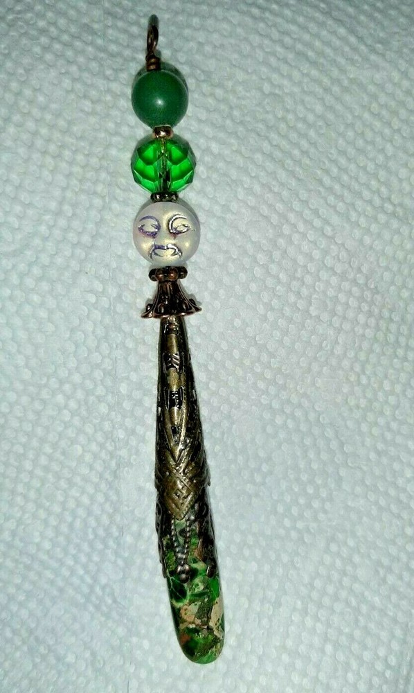 Glass Beads Aventurine MOON FACE SEA SEDIMENT JASPER Point PENDANT Wand Pendulum