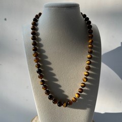Vintage Estate Tiger Eye Necklace 17” 8mm Hand Knotted 14K Gold Clasp Gorgeous