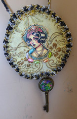 Handmade Crocheted art Necklace Cotton Fabrics embroidered crocheted+ Beads