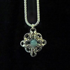 Handmade Amazonite Celtic Pendant Argentium Sterling Silver Chainmaille Necklace