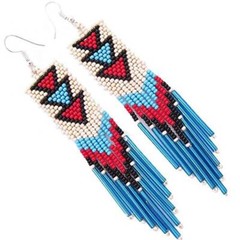 Tribal Earrings Native Large Boho American Seed Beads Handmade Earring