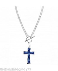 NEW JILZARA Handmade Clay Beads MARINA BLUE CROSS PENDANT Necklace