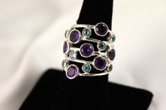 Sterling Silver Ring Amethyst Blue Topaz Gemstone Handcrafted Size 6.5