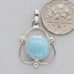 Round Blue LARIMAR Pendant – 925 STERLING SILVER Natural Genuine Gemstone #932e
