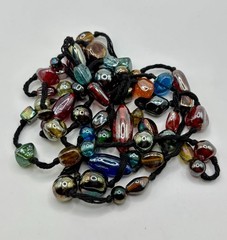 Boho Style Hand Blown Glass Bead Necklace Multicolor Long 62”