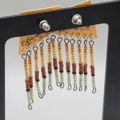 Handcrafted Beaded Dangle Post Earrings Painted With Geometric Design 2.5″