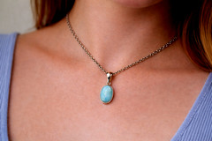 Impressive Natural Light Blue Larimar .925 Sterling Silver Pendant 38mm