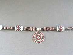 Woven Seed Bead Pendant Necklace Sterling Silver Handmade Shell Disc Pearl