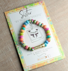 NEW JILZARA Clay Beads SISTER MESSAGE BOX MULTI COLOR BEAD Petite Bracelet