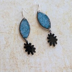 Handmade Murrini Enamel Copper Dangle Earrings Floral .925 Wires (20745)