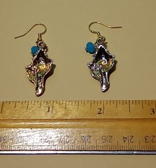 Seashell earrings with blue glass faceted bead gold metal beach summer handcraft