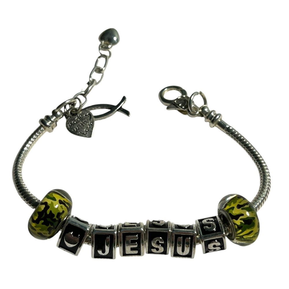 Faith Womens Bracelet Spiritual Warrior Camo Jesus European Charms Jewelry