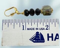 Austrian Crystal Aurora Borealis Earrings Gold Toned Dangle Black Grey Leverback