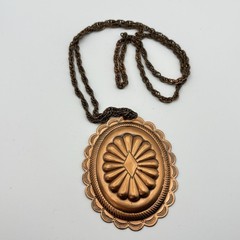 Vintage Solid Copper Concho Necklace Southwestern 30″ Artisan Healing