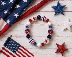 Red White Blue Bracelet USA American Star Patriotic Beaded Stretch Bracelet