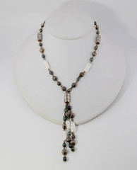 White Biwa & Gray Baroque Cultured Freshwater Pearl Necklace Silver tone Plastic