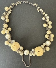 Chan Luu Signed CL Sterling 925 Statement Mother of Pearl & Rhinestone Necklace