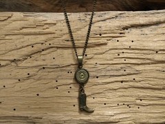 Antique Gold Bullet Necklace with Boot Charms. Optional Crystals.