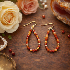 Carnelian Gemstone Bead Hoop Earrings with 18k Gold Plated Round Accent Beads
