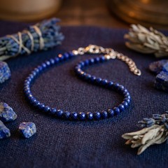 3mm Natural Faceted Lapis Lazuli Bracelet Throat Chakra Wisdom Calm Elegant Gift