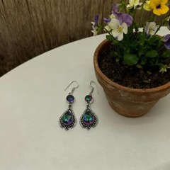 Handmade Mystic Topaz Dangle Earrings Antique Silver Teardrop Drop Jewelry