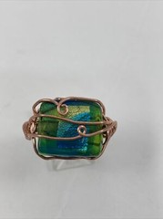 Handmade ~ Copper Wire Wrap ~ Glass Bead Ring ~ Size 10 #127