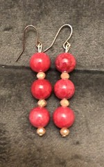 Handmade Dark Pink Gemstone Crystal Accent Dangle Style Earrings