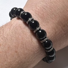 Sheryl Lowe Onyx Beaded Bracelet with 5 Diamond Rondelles 10mm New Without Tags