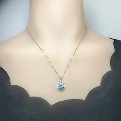8mm Round Aquamarine Necklace Sterling Silver 2ct Teardrop Style White Gold