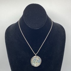 Sterling Silver 925 Mosaic Glass Pendant Necklace Floral Wire Design 18-20″