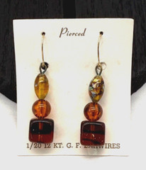 Amber Colored Earrings Glass Beads Dang 1/20 12K Gold Filled French Wires Hooks