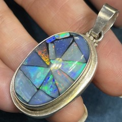 Australian Black Opal Triplet Mosaic Pendant in 925. LARGE *VIDEO*