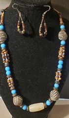 5 Pc Ethnic/Tribal Artisian: 2 Necklaces-1 w/ Quartz Gemstone, Earrings Bracelet