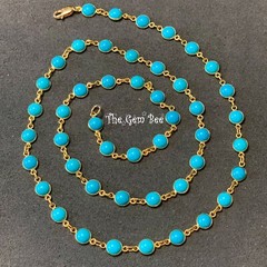 18k Solid Yellow Gold 24″ Necklace 6.4mm Round Sleeping Beauty Turquoise Bezel