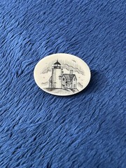 Handcrafted Scrimshaw Lighthouse & Keepers House Brooch/Pin, 1” Long