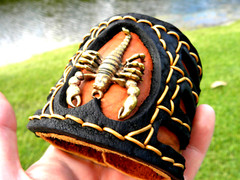 Wide large cuff bracelet Scorpion Ketoh genuine Buffalo Bison leather adjustable