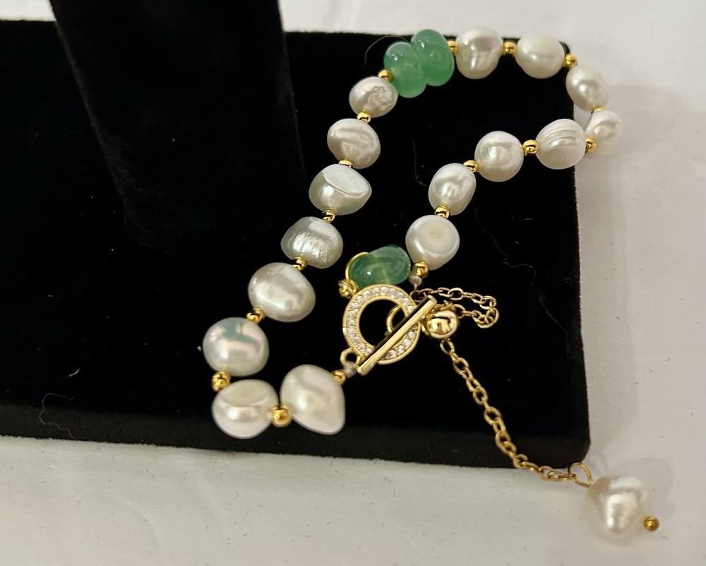 Freshwater Pearl Bracelet & Aventurine Baroque Style Size 7 Casual Or Dressup