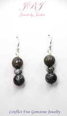 Larvikite Black Labradorite Ball Gemstone .925 Sterling Silver Earrings 1 1/4″