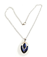 Rhodium 7/8″ x 1 3/4″ Lapis Marquise Shaped Pendant 18″ Rolo Necklace OA6