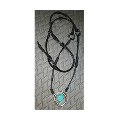 Black adjustable leather lace. With silver round pendant & suspended turquoise