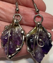 Artisan Handcrafted Amethyst Statement Earrings Silver Tone Drop Dramatic Boho