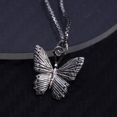 up to 26” Italian Dyadema sterling silver 925 box necklace butterfly pendant