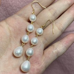 AAAAA 8-13MM Natural south sea white Baroque Pearl earrings Jewelry 14k gold