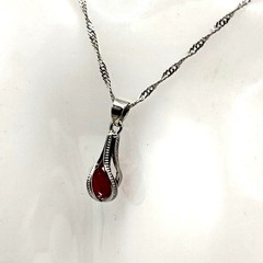 924 Silver Necklace W/ Lab Ruby Teardrop Pendant Anniversary Birthday Gift NEW