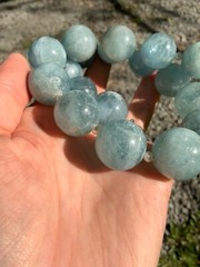 Huge Aquamarine Bead Necklace Artisan Handcrafted