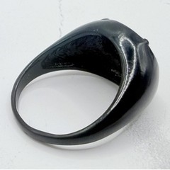 Chunky Black Lucite Resin Ring Red Circle Inlay Statement Ring Size 12.5